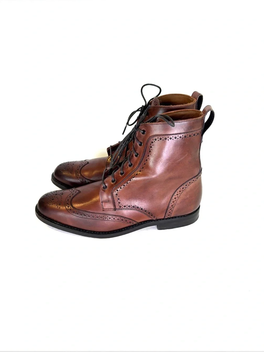 Allen Edmonds Port Washington Burgundy Leather Brogue Wingtip Ankle Boots Sz 10D